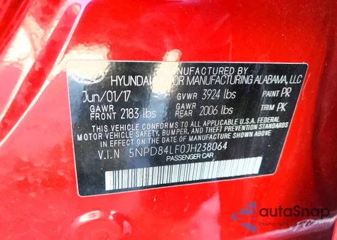 2018 Hyundai Elantra Sel z USA, uszkodzony, nr VIN 5NPD84LF0JH238064